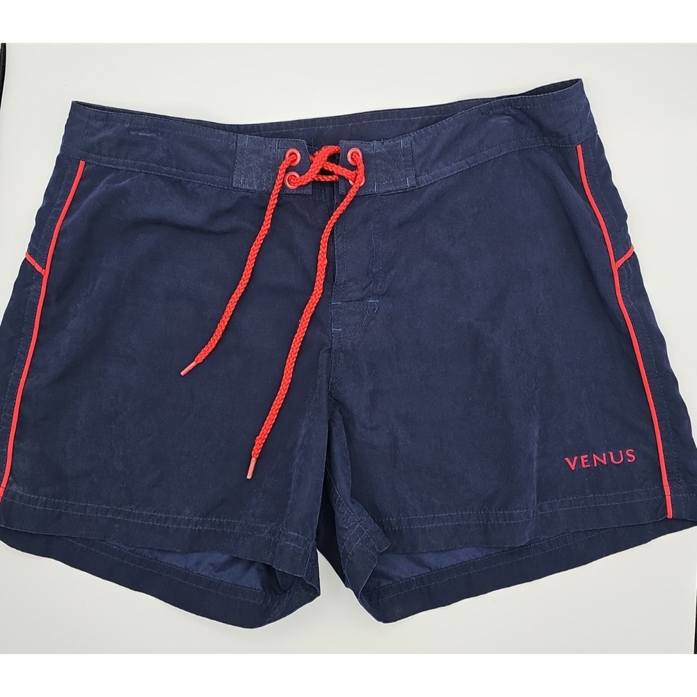 Venus Womens Swim Board Shorts Navy Blue Orange Size 8 W2008 Hook Loop Tie Front